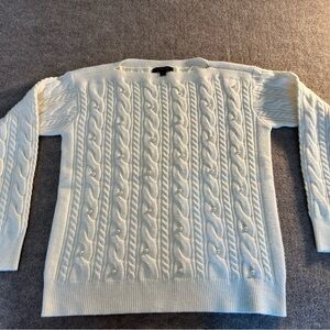 Elegant White Cable Knit sweater with Pearl accents.